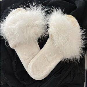 Elegant White Furry Women's Slides / bridal